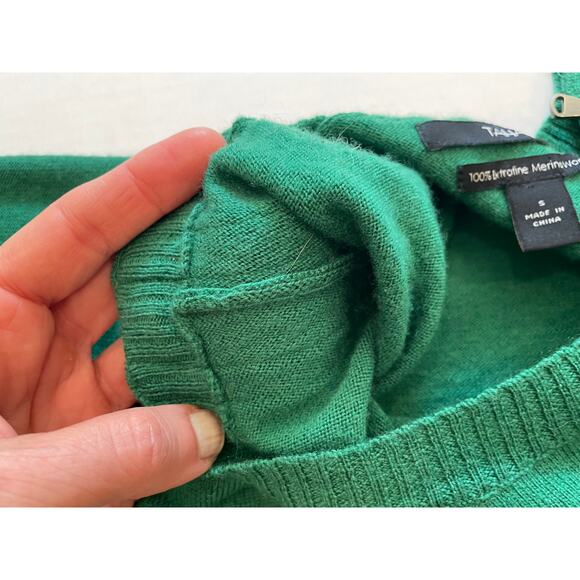 Tahari Dark Green Extrafine Merino Wool Crew Neck Sweater, Zipper Detail, S - Picture 7 of 11